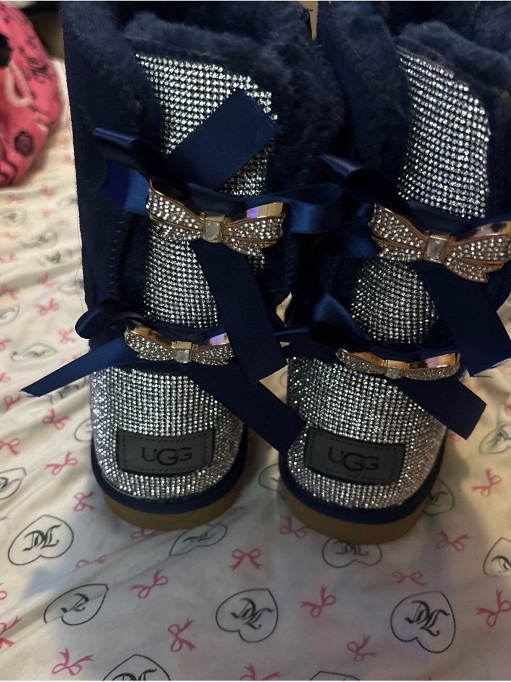 UGG Navy Crystal Bow Lace-Up Boots